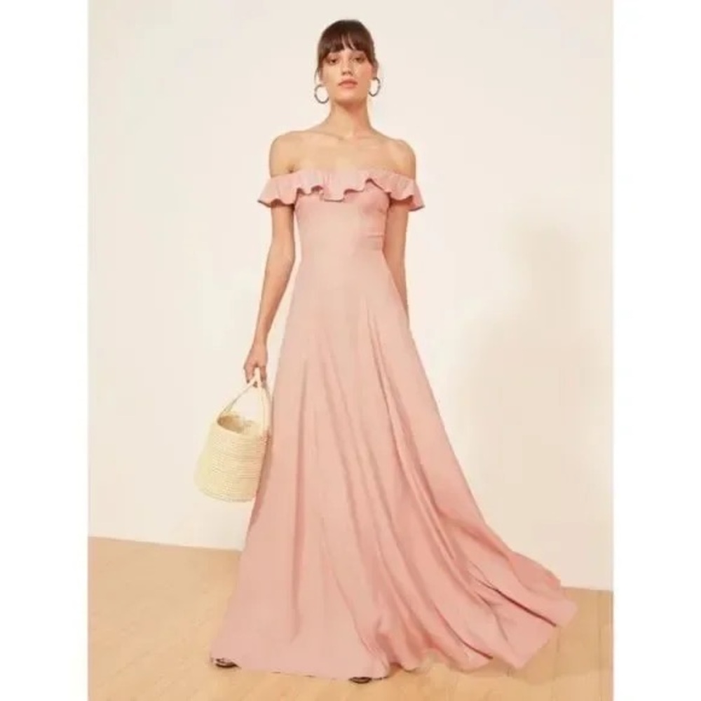 Reformation Blush Pink Off-Shoulder Ruffle Maxi Dress